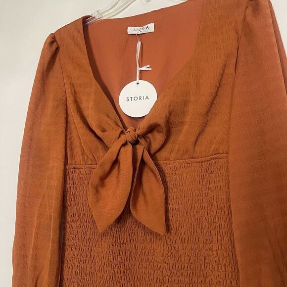 NEW! Storia Cinch orange long sleeve ruffle bodycon mini dress size Medium - Picture 5 of 7